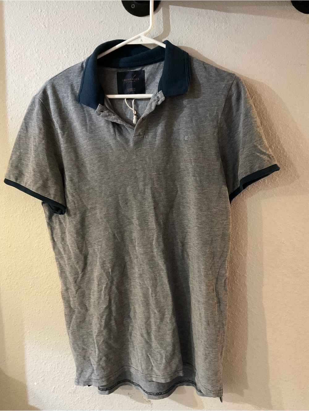 Cotton On Grey Polo with Navy Contrast Collar